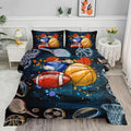 Axolotl Ball Game Bedding Set King Size,3 Piece Basketball Volleyball Comforter Set,Cartoon Soccer Football Sports Bedding,Colorful Ball Sport Bed for Kids Boys Teens,1 Quilt 2 Pillowcases