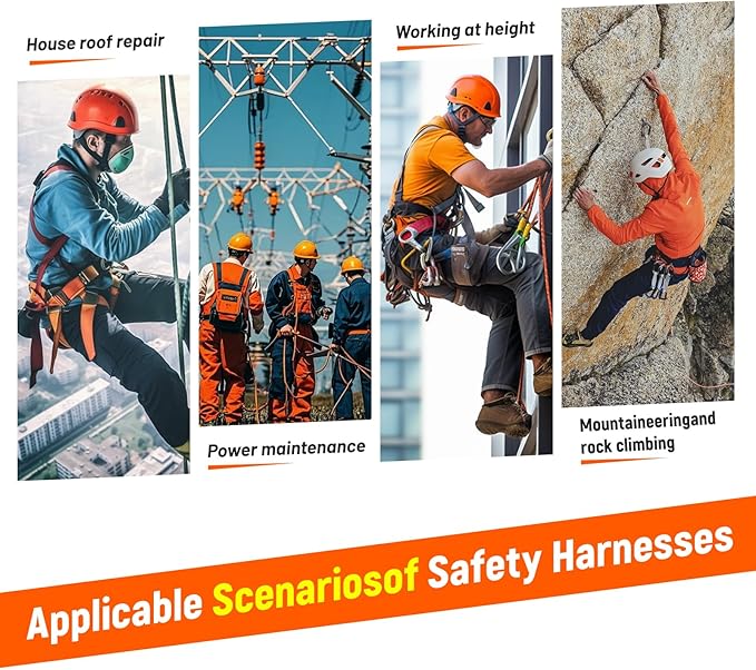 Safety harness fall protection kit, equipped with shock-absorbing ropes, full-body safety harness for roof work