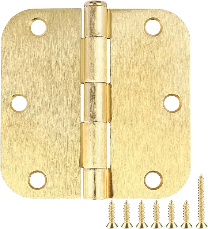 Rounded Door Hinges 3-1/2" x 3.5 inch, 5/8 Radius, Satin Brass 3 ½ Inch 30 Pack