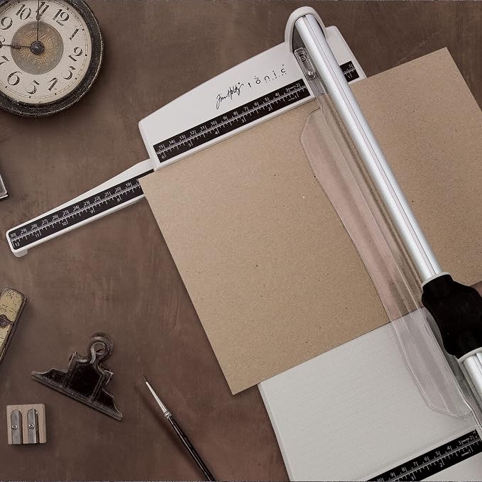 Tonic Studios Paper Cutter Tool - Rotary Trimmer for Scrapbooking, Cardstock, Vinyl, Photos - 12.5 Inch Cutting Length with Extendable Ruler and Grid Lines, White