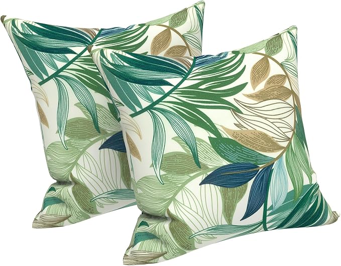 LVTXIII Outdoor Throw Pillows 16x16 Inch, Set of 2 Square Decorative Pillows with Inserts for Patio Furniture, Porch Chair, Garden Sofa, Lush Leaf Green