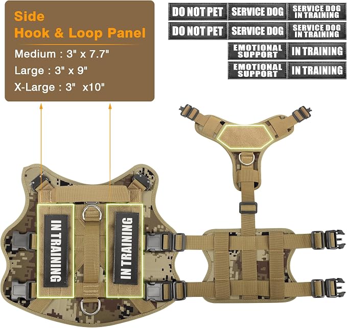 Service Dog Vest Harness for Large Dog, Tactical Working MOLLE Vest with 10 Pet Patches, No Pull Heavy Duty Harness for Training Walking
