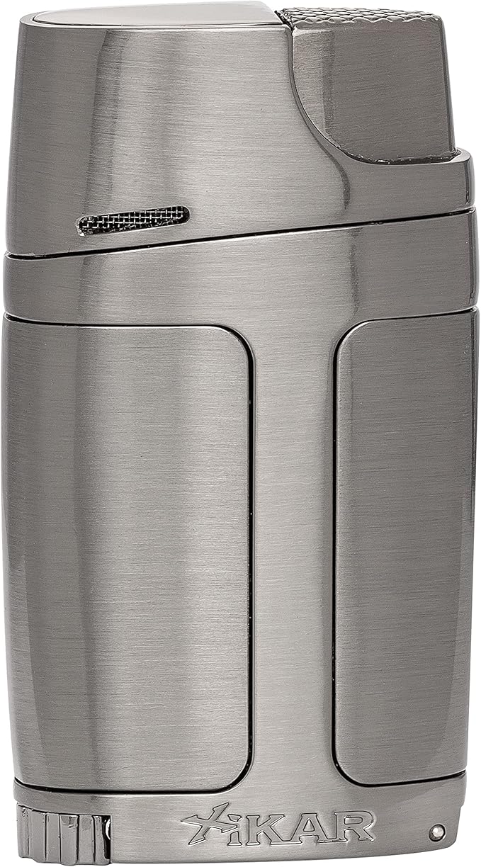 Xikar ELX Double Jet Flame Torch Lighter with 9mm Cigar Punch - Refillable Butane Torch Lighter for Cigars with Flame Adjustment Wheel and Fuel Window