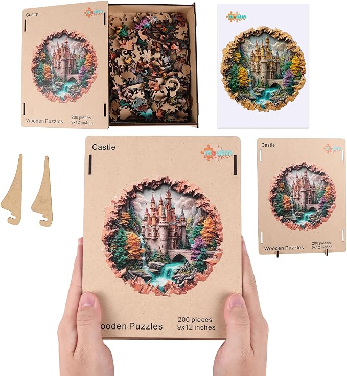 MEATRN Castle 200 Pieces Wooden Puzzles for Adults - Majestic Autumn Castle Landscape Jigsaw Puzzles, Premium Stress Relief Brain Teaser & Premium Decorative Gift, 11.2x11.2 in