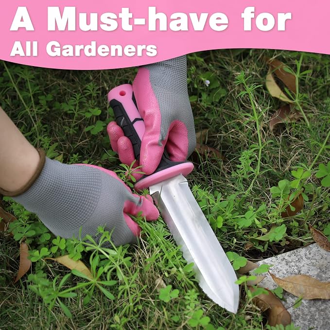 WORKPRO Hori Hori Garden Knife, 7" Stainless Steel Blade with Cutting Edge, Garden Tools with Oxford Sheath, Ergonomic TRP Handle with Hanging Hole for Weeding, Planting, Digging, Pink