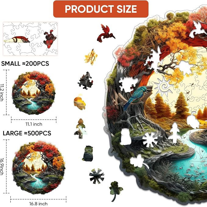 MEATRN Tree River 500 Pieces Wooden Puzzles for Adults - Autumn Landscape Jigsaw Puzzle with Colorful Trees and Flowing River, Family Night Fun, 16.9x16.8 in
