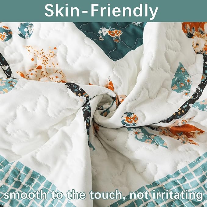 BEDIFANY Cotton King Size Quilt Sets, Lightweight King Quilt Bedding Set (98 x 106 inch) Garden Style Floral Bedspread King Size Coverlet Set for Bed Decorations - All Seasons, 3 Pieces