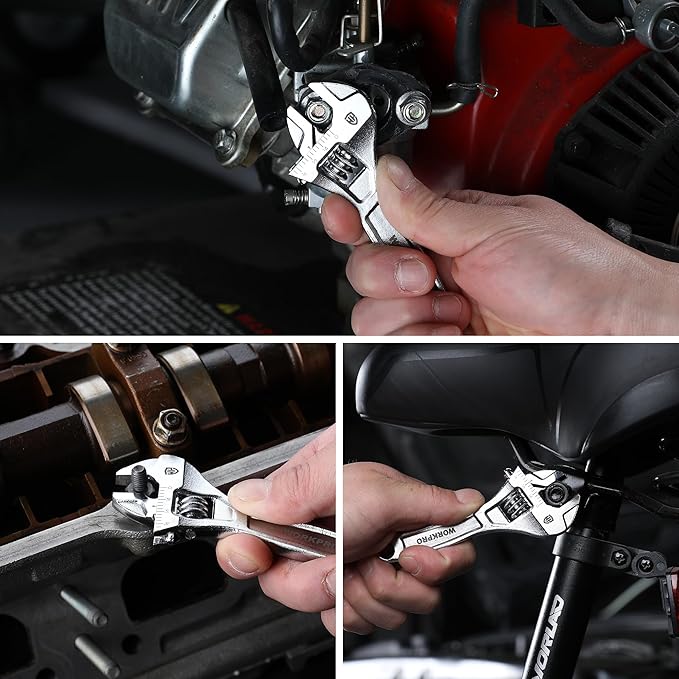 WORKPRO Adjustable Wrench, 4-inch Heavy Duty Spanner with Inch/Metric Scale, Premium Cr-V Steel, Chrome Plated