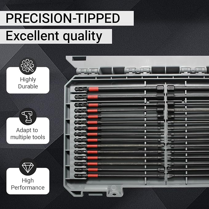 63-Pcs Impact Screwdriver Bits Set, Magnetic S2 Steel Phillips/Square/Torx/Hex Insert Power Bits Tips Screw Extractor Set with Bit Magnetizer, Quick Release Extension and Ratchet Screwdriver Handle