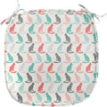Lunarable Cat Chair Seating Cushion, Pattern of Sitting Cat Silhouettes Kitten Pet Repetition Simple Illustration, Anti-Slip Seat Padding for Kitchen & Patio, 16"x16", Turquoise Coral Cream