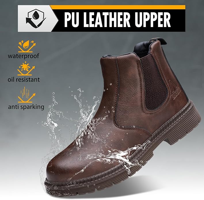Unisex-Adults Steel Toe Chelsea Boots, Men's Industrial Construction Shoes, Waterproof, Lightweight, Comfortable, Non-slip Safety Boots