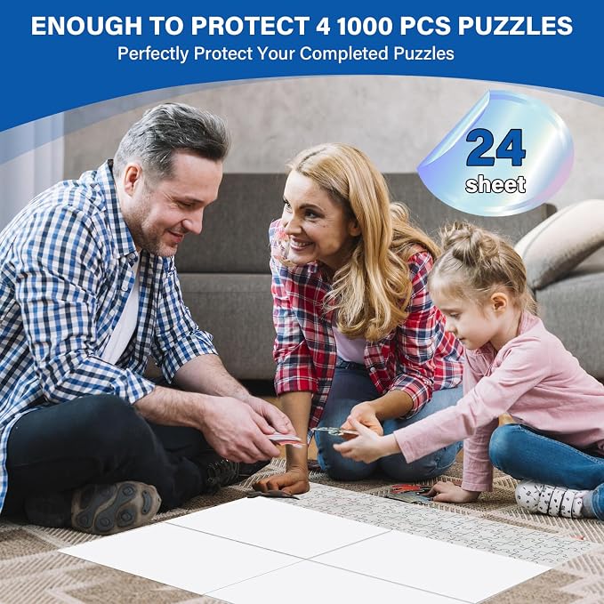 Puzzle Glue Sheets for 1000-Pieces, 24 PCS Puzzles Saver Sheets, Easy Peel and Stick Jigsaw Sticker Sheets, No-Clean Puzzle Glue Stickers, Gifts for Puzzles Lovers
