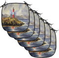 Lunarable Lighthouse Chair Cushion Pads Set of 6, Les Eclaireurs Lighthouse Coastline Seashore Mountains Cliff Painting Effect, Anti-Slip Seat Padding for Kitchen & Patio, 16"x16", Blue Red Green