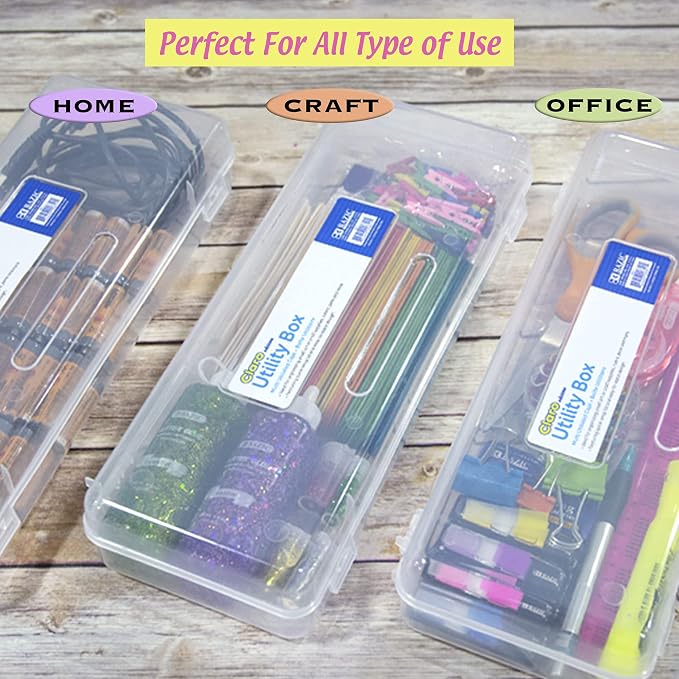 BAZIC PRODUCTS Clear Ruler-Length Utility Box, 13 3/8 x 5 3/8 x 2 1/2 in, for School Office Supplies