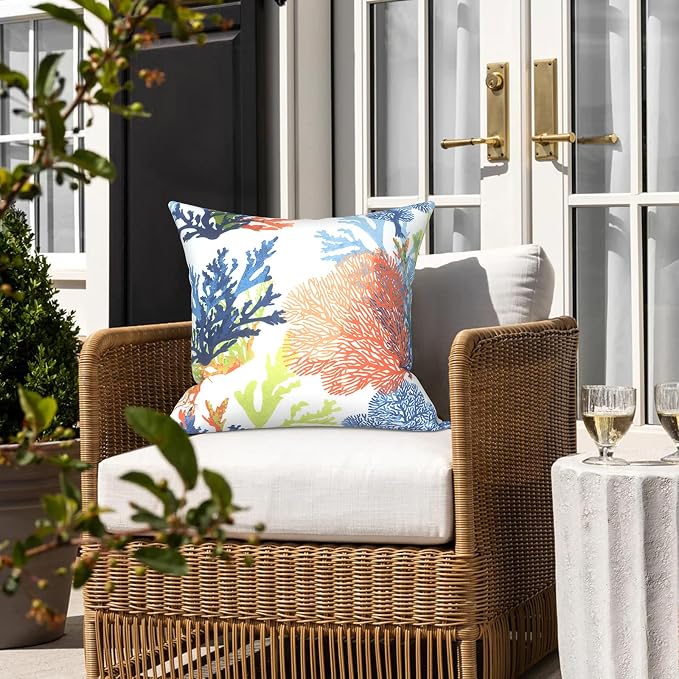LVTXIII Outdoor/Indoor Throw Pillows, Decorative Throw Pillows with Inserts, 18"x18" Square Pillows for Bed, Couch, Sofa and Patio Furniture (Set of 2, Coral Multi)