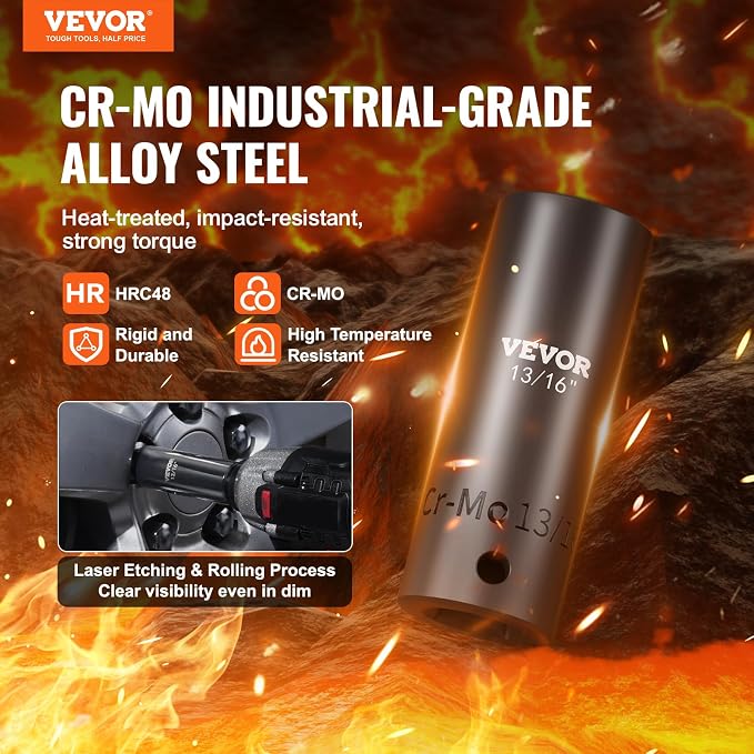 VEVOR Impact Socket Set 3/8" & 1/2" Socket Set 59PCS SAE 5/16" to 1-1/4" and Metric 6-32mm, 6 Point Cr-Mo Alloy Steel for Auto Repair, Easy-to-Read Markings, Rugged Construction, Storage Case