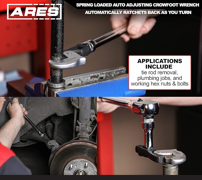 ARES 33008 2-Pc Auto Adjusting Crowfoot Wrench Set - 8-32mm Coverage | Spring-Loaded; Male & Female Square Drives for Increased Versatility