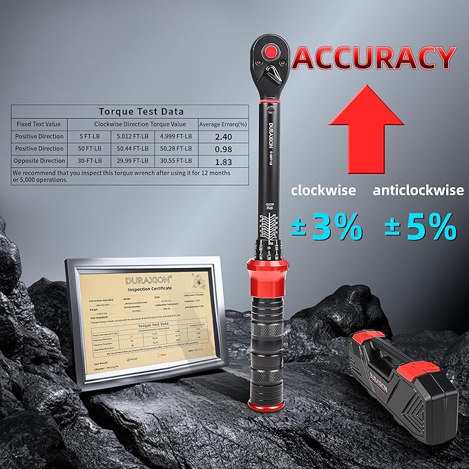 3/8-Inch Drive Torque Wrench 5-50ft.lb/6.8-67Nm, ±3% Precision Dual Direction Torque Wrenches with 72-Tooth Dual Range Scales