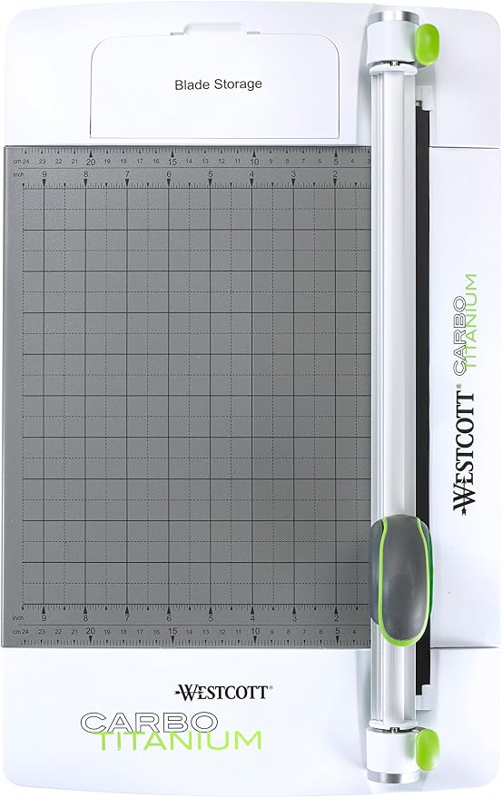 Westcott 12" CarboTitanium 45mm Rotary Metal Base Trimmer, White, Green (16718)