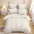 Sedefen Striped Duvet Cover Queen 3 Pcs Brown Stripe Geometry Bedding Set for Girls Soft Microfiber Reversible White Geometric Stripes Duvet Cover Set with Zipper Closure and 2 Pillowcases