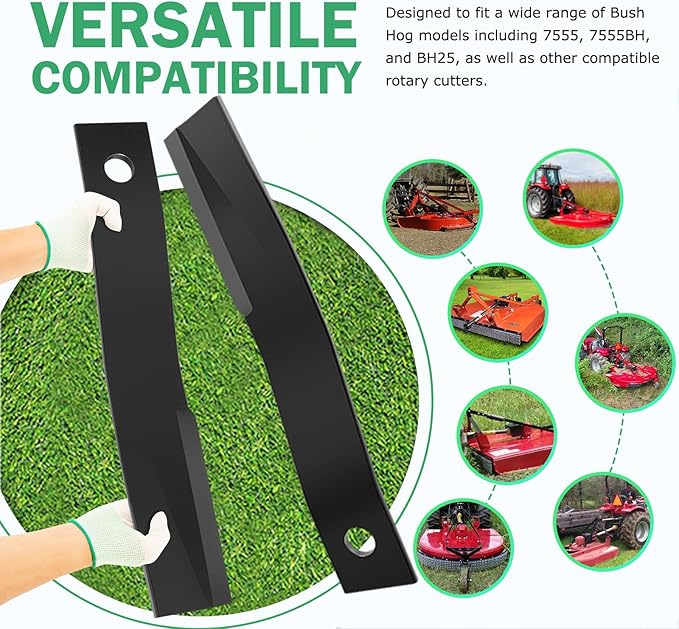 E-cowlboy Replacement for Bush Hog Rotary Cutter Blades - Part Number 7555 - Compatible with Bush Hog Models 7555, 7555BH, BH25, RB60, SQ60-24’’x3/4 Replacement Blades for Brush Mowers(2 PCS Set)
