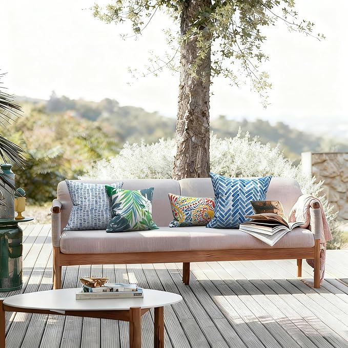 LVTXIII Outdoor Throw Pillows 16x16 Inch, Set of 2 Square Decorative Pillows with Inserts for Patio Furniture, Porch Chair, Garden Sofa, Islamorada Blue Green