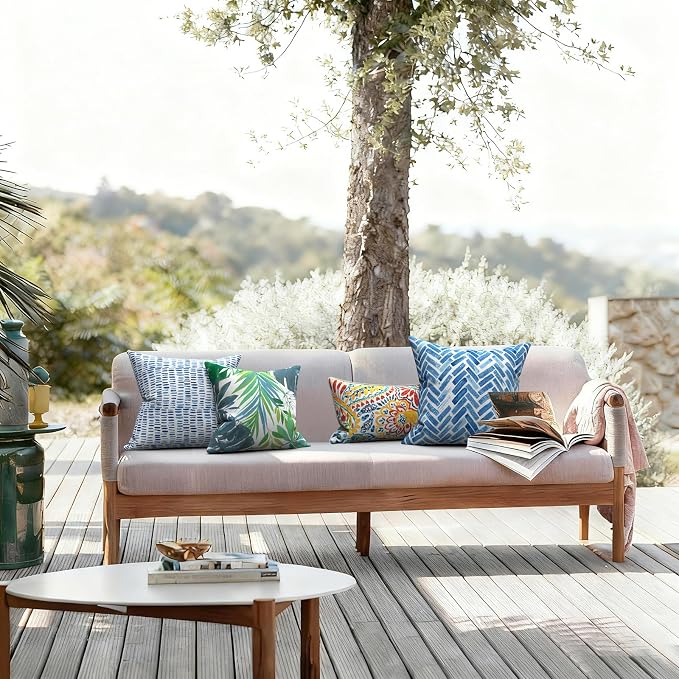 LVTXIII Outdoor Throw Pillows, Decorative Throw Pillows with Inserts, 20"x20" Square Pillows for Bed, Couch, Sofa and Patio Furniture, Set of 2, Blue Bricks