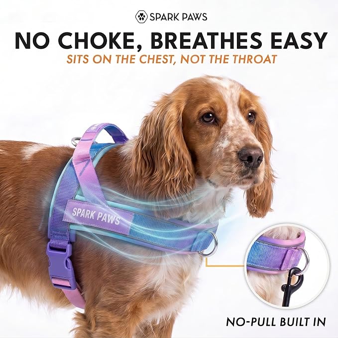 Spark Paws No Pull Front Clip Dog Harness - Easy On, Padded and Lightweight | Two Clips, On in Seconds, Chest Bearing, Australian Style, No Throat Pressure, for Small Medium and Large Breeds