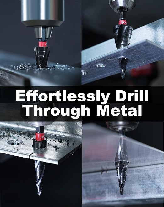 EZARC Step Drill Bit for Metal, M35 Cobalt Step Drill Spiral Flute Unibit Step Drill Bit (3/16''-7/8'') Wear-Resistant AlTiN Coated, 1/4" Hex Shank for Metal, Stainless Steel, Aluminum, Plastic