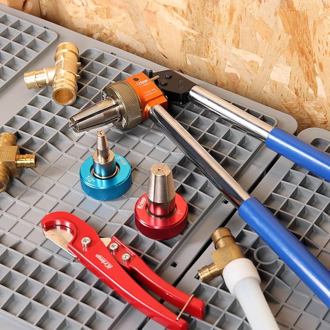 iCrimp Manual PEX Expander Tool Kit with Indexed Auto-Rotating Heads, Extendable Handle for 1/2", 3/4" & 1" ProPEX / F1960 Fittings, Includes Cutter & Lubricant