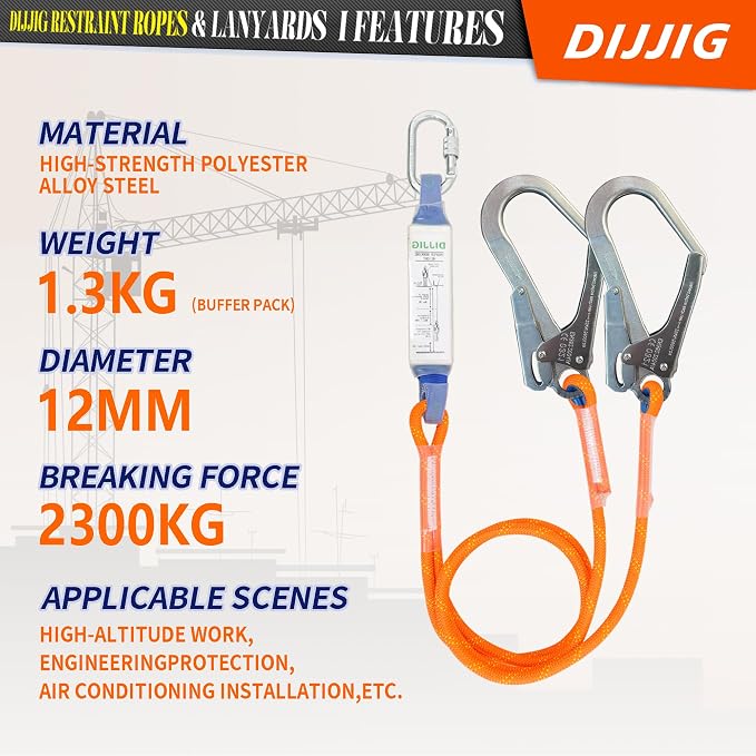 DIJJIG Safety Harness Fall Protection Kit with Shock Absorbing Lanyard | Safety Straps Upgrade Quick Buckles, Roofing Harness Construction Harness Para Construccion ANSI Compliant Orange