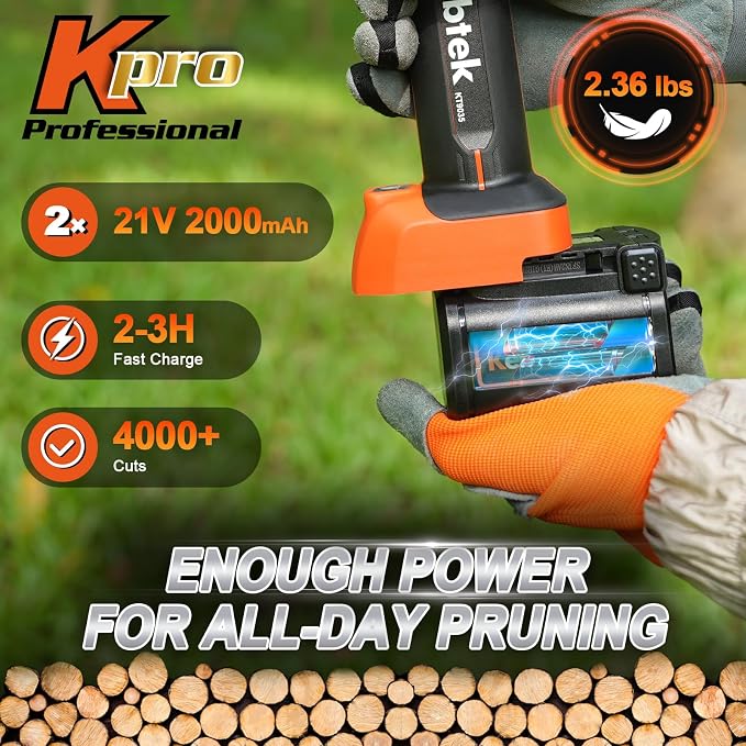 Kebtek 2-in-1 Battery Powered Pole Pruner, Electric Pruning Shears Cordless 1.4" (35mm) Cutting Diameter Electric Tree Pruner with 8.5Ft Telescopic Extension Pole, 2×2.0Ah Battery for Tree Trimming