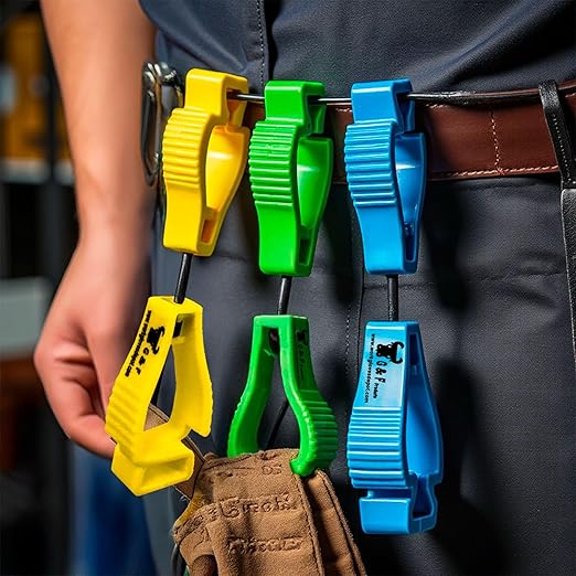 Work Glove Clips – Heavy-Duty, 360° Rotating, Spring-Loaded Glove Holders in Assorted Colors, Z-Shaped Grip, Durable POM, Clips to Tool Belts and Safety Gear, 3 Pcs