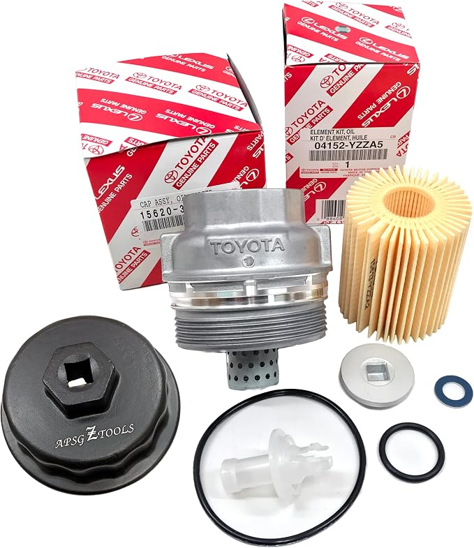 A5 Full KIT Genuine 04152-YZZA5 oil filter with Genuine 15620-31060 A5/A3 Oil Filter Housing Cap and 15643-31050 Cap Plug includes APSG Wrench and crush washer.
