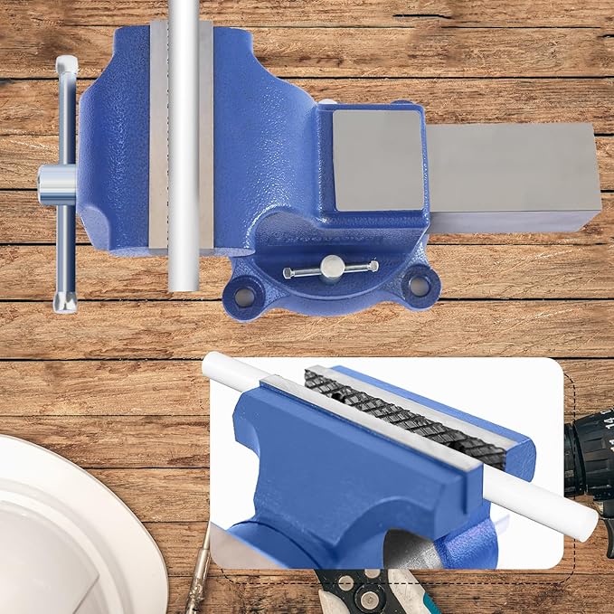 6" Heavy-Duty Bench Vise 13200LBS Stronger Clamping Force Ductile Iron Bench Vise 6 Inch 360° Swivel Bench Vice with Anvil Blue, Include Mini Bench Vice Clamp