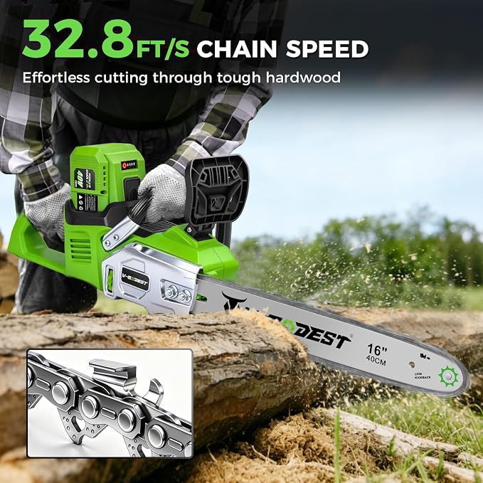 40V Battery Chainsaw 16 Inch with 2×6.0Ah Batteries & Charger | Brushless Cordless Electric Chainsaw with Tool-Free Tension, Auto Oiling for Homeowners, Storm Cleanup & Firewood Cutting