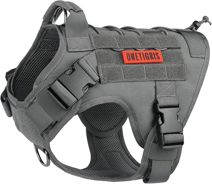 OneTigris Tactical Dog Harness Vest No-Pull Service Dog Vest for Small Dogs | 1000D Pullable Nylon, with Control Handle and Hook & Loop Panels, Easy On & Off, Adjustable for Walking Training Gray S