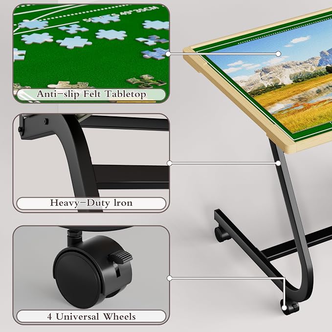 1500 Pieces Jigsaw Puzzle Table For Adults | With Legs & wheels, Adjustable 45° Tilting, Includes Cover, Heavy Duty Frame, For Adults