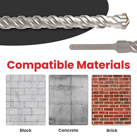 3/4" X 24 in SDS MAX Bits, Rotary Hammer, Carbide, Masonry Drill Bits for Concrete, Stone and Brick, SDS MAX Hammer Double Flute, Concrete Drill Bit