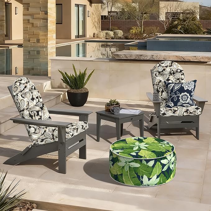 LVTXIII Outdoor Adirondack Chair Cushions, 44x19x4 Inch Non-Slip High Back Rocking Chair Cushion, Tufted Seat Cushion for Patio Furniture, Set of 2, Paisley Black