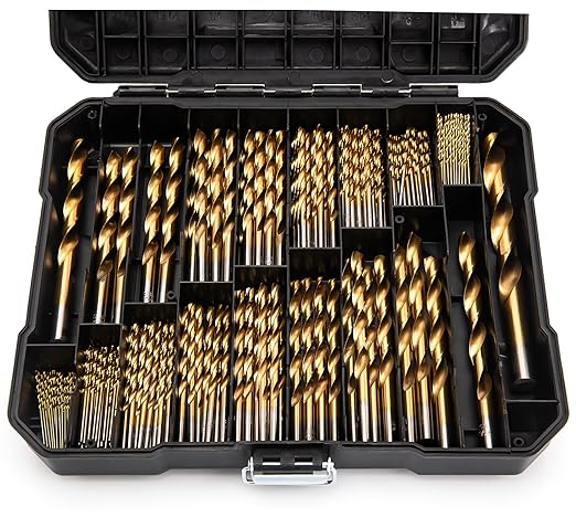 230 Pcs Drill Bit Set, 135°Tip High Speed Steel, Titanium Coated Drill Bit Set, Titanium Twist Drill Bit Set for Wood, Aluminum Alloy, Metal, Plastic with Storage Case, 3/64"-1/2"