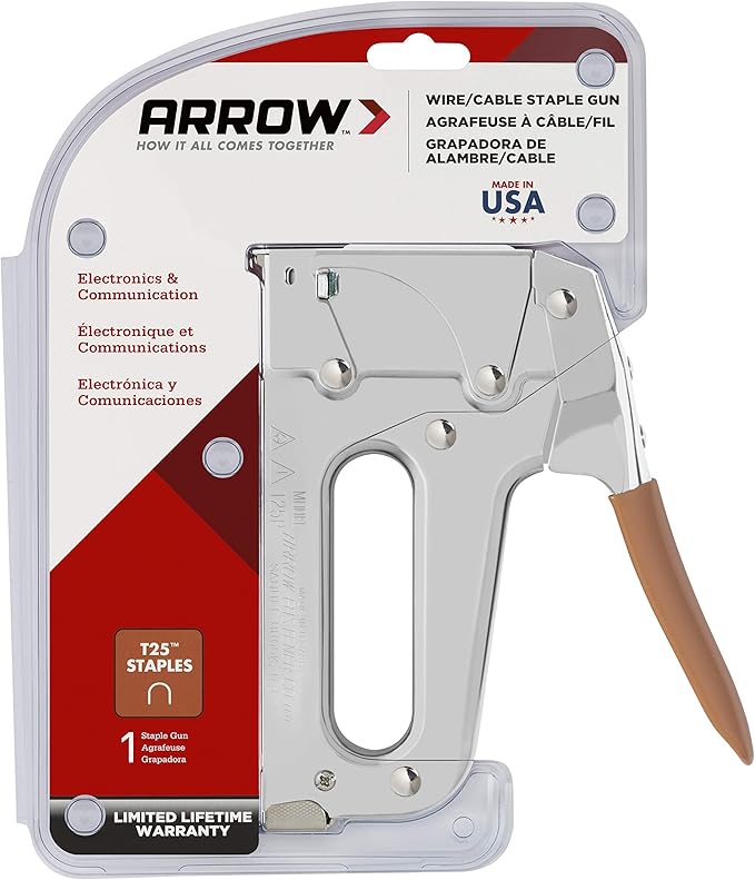 Arrow T25 Heavy Duty Staple Gun for Low Voltage Cables and Wires up to 1/4-Inch Diameter - Silver