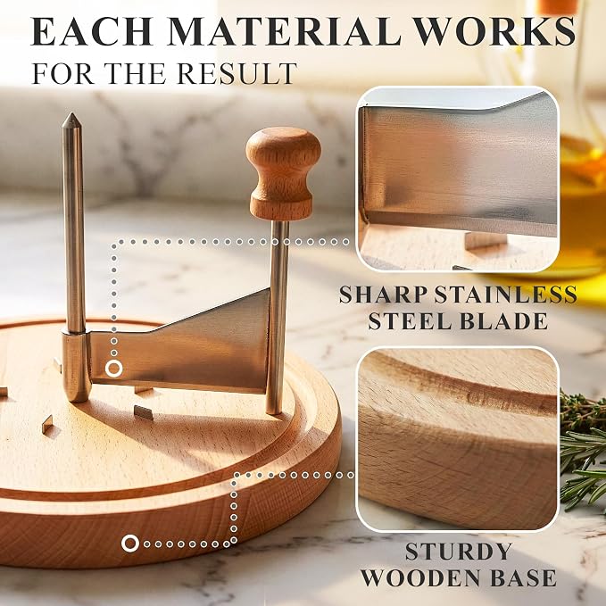Flower Cheese Cutter for Making Rose-Shaped Cuts - Manual Rotating Cheese Shaver Tool with Stainless Steel Blade, Non-Slip Wood Base, Fasteners, Compatible with 16-18 cm Tête De Moine Cheese Wheel