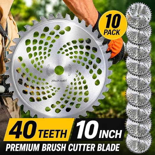 Japard Circular Saw Blades 10" x 40T Carbide Tip Table Saw Steel Cutting Blades for Weed Eater Trimmer, Replacement, Bore 1" (10, 10" x 40T - Silver)