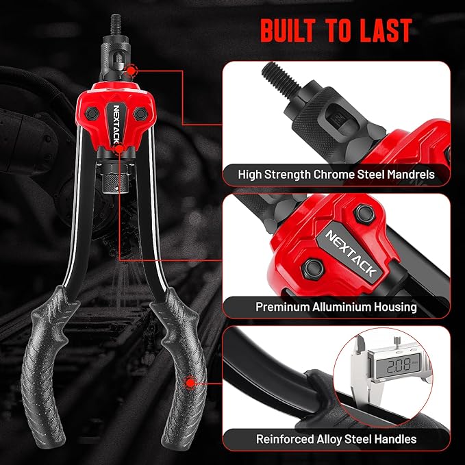 NEXTACK Rivet Nut Tool Kit with a Step Drill Bit, 120 Nutserts, Heavy Duty Rivnut Tool Set with 8 SAE & Metric Mandrels M5 M6 M8 M10 10-24 1/4-20 5/16-18 3/8-16, Organized Rugged Case (NT700)