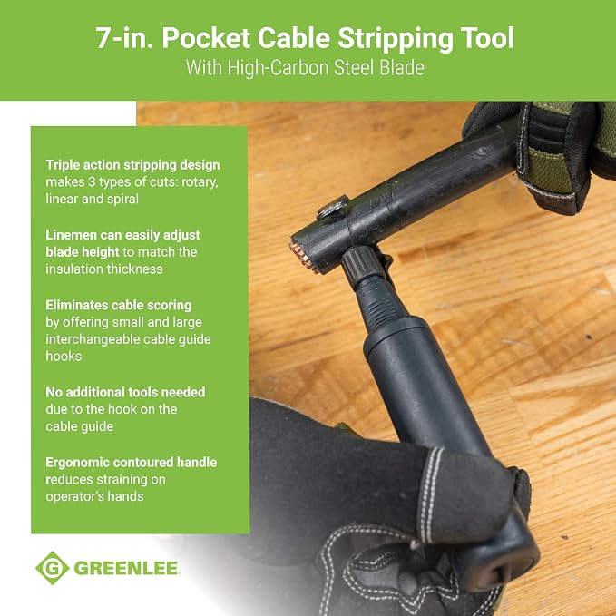 Greenlee 1903 7" Pocket Cable Stripping Tool with High-Carbon Steel Blade, 8 AWG - 1250 Kcmil