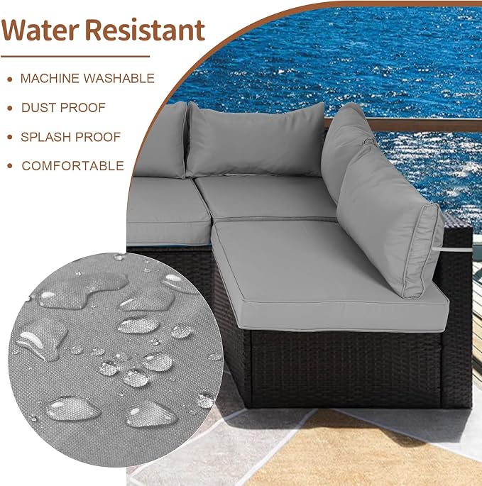 14 Piece Outdoor Patio Cushion Covers Replacement, Waterproof Outdoor Furniture Cushion Covers, Fit 7 Pcs 6 Seater Wicker Rattan Conversation Sofa Set,Light Gray(Only Cover) 25.6x25.6