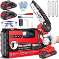 Mini Chainsaw Cordless, 6 Inch Handheld Chain Saw Battery Powered with 2 Rechargeable Batteries and 3 Chains, Portable Small Electric Tree Trimmer for Wood Cutting, Pruning, Courtyard and Household