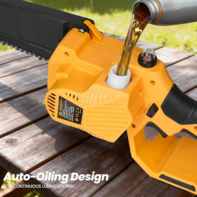 Cordless 8In Chainsaw w/ 4.0Ah Battery and Charger, Compatible with Dewalt 20V MAX Battery, Electric Hand Chain Saw, Auto Oiler, 900W Brushless Motor, for Tree Trimming, Cutting, Purning