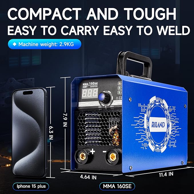 RILAND 160A Stick Welder, 110V/220V ARC/Lift TIG Welding Machine, IGBT Inverter Portable MMA Welders with Hot Start, Arc force and Anti-Stick for Home & Light Industry